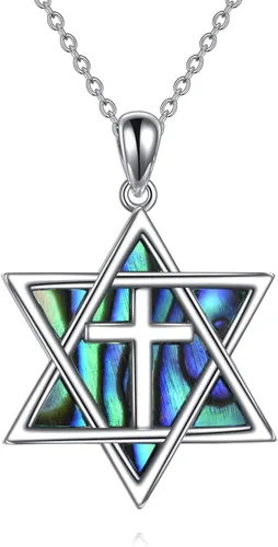 Miniatura 57 de YFN Collar de estrella de David de plata de ley, concha de abulón, árbol de la vida, joyería judía, regalos para mujeres y hombres