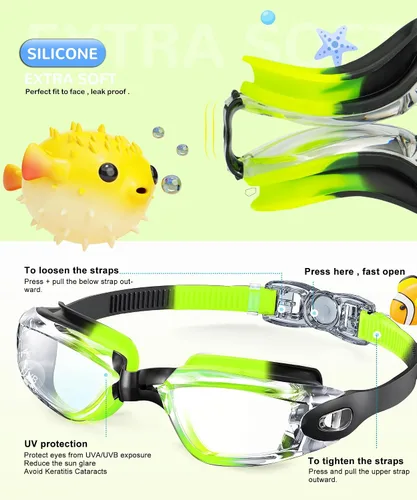 Miniatura 3 de NSSIW Gafas de natación para niños de 6 a 14 años, antiniebla con UV400 y sin fugas, campo de visión ultra amplio, paquete de 3 Negro