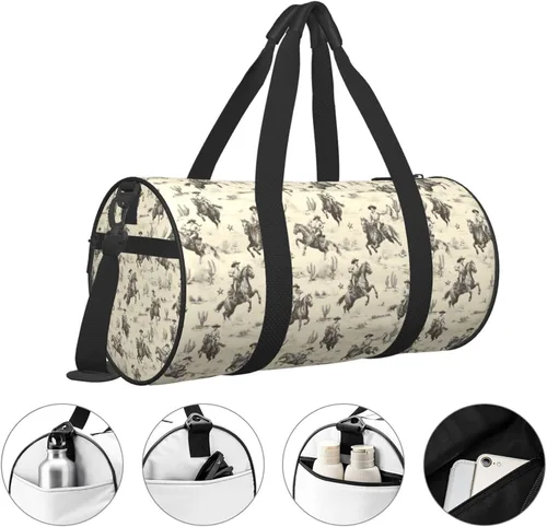 Miniatura 3 de Large Duffle Bag for Travel - Retro Western Cowboy A Print Gym Bag for Women Men, Travel Foldable Bags for Women Men with Zippered Multiple Pockets