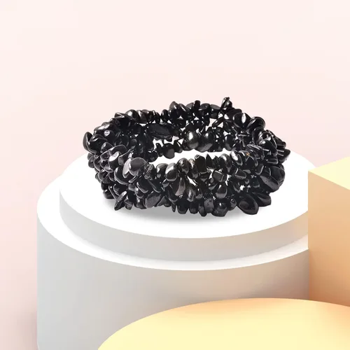 Miniatura 4 de SHOP LC DELIVERING JOY Pulsera de chips de turmalina negra para mujer, joyería elástica, regalos de cumpleaños, Gema, Turmalina