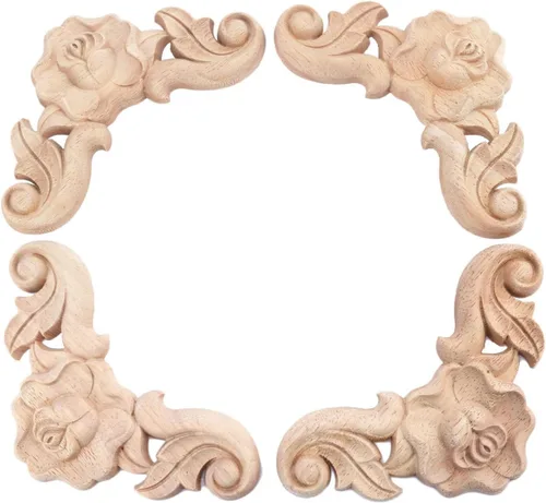 Miniatura 8 de MUXSAM Paquete de 4 calcomanías de rosas talladas de madera, sin pintar, para gabinete, cajón, pared, cabecero, espejo, banco, armario, etc.