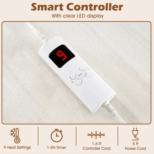 Miniatura 3 de Protector de colchón eléctrico de 75 x 39 pulgadas con 8 niveles de calor, 4 tiempos, protección contra sobrecalentamiento, controlador desmontable