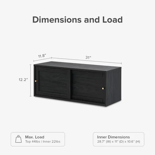 Miniatura 2 de mopio Lauren - Estante flotante para TV, estante modular multiusos para debajo de la televisión, armario de televisión de madera montado en la Negro