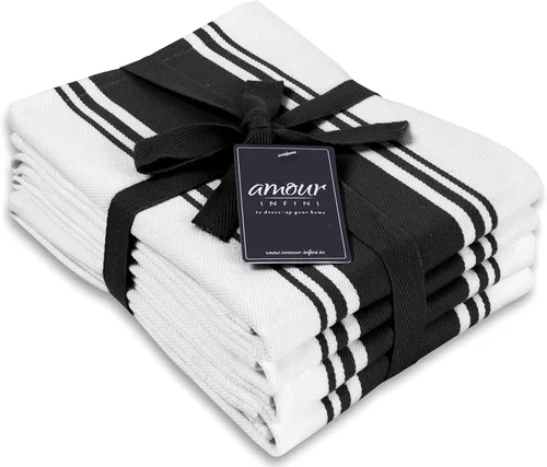 Miniatura 18 de AMOUR INFINI Toallas de cocina 100% algodón, paquete de 4, altamente absorbentes, de secado rápido, toallas de cocina a rayas de primera calidad