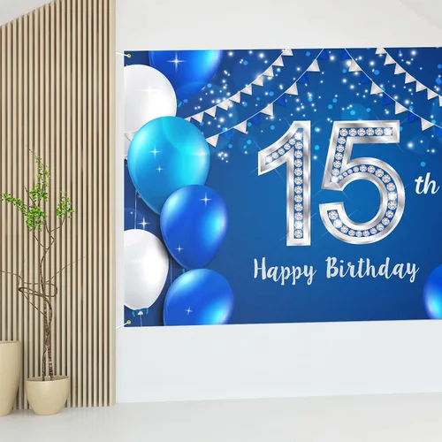 Miniatura 7 de HAMIGAR Fondo de pancarta de feliz cumpleaños número 15 de 6 x 4 pies, decoraciones de cumpleaños de 15 años, suministros de fiesta para niñas