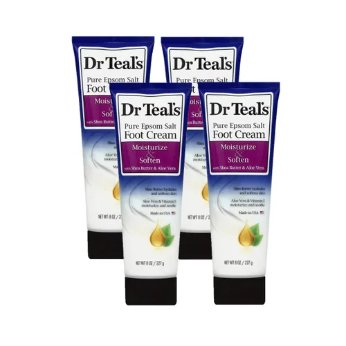 Dr. Teals Pure Epsom Salt Foot Cream Set de regalo (paquete de 4, 8 onzas cada una) - Hidrata y suaviza con manteca de karité y aceites esenciales