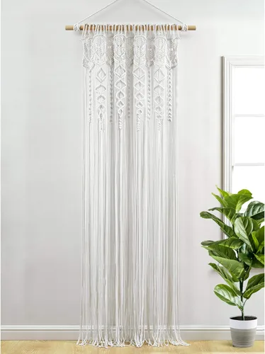 Miniatura 2 de Lush Decor Panel de Cortina de Ventana de Algodón Texturizado Boho Macramé, 40" An x 84" L, Blanco - Divisor de Habitación o Decoración de Boda