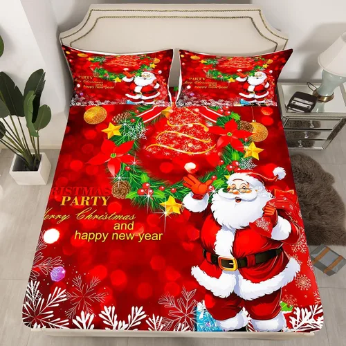 Miniatura 29 de Erosebridal Sábana bajera ajustable de Papá Noel con bolsillo profundo para niños, niñas y niños, juego de ropa de cama de Navidad para niños