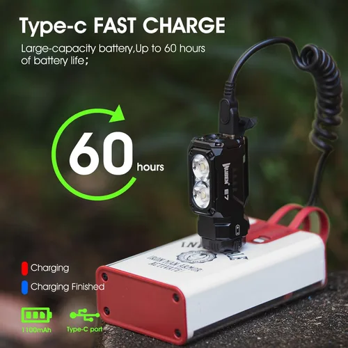 Miniatura 7 de WUBEN Linterna E7 EDC, Linterna Mini de 1800 Lúmenes Recargable, Linterna Pequeña Súper Brillante, 6 Modos IP68 Impermeable Incorporado Luz de Mano