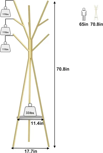 Miniatura 5 de HOME BI Perchero de pie para sombreros y abrigos, soporte de exhibición, árbol de pasillo de metal, con 9 ganchos para sombreros, abrigos y bufandas