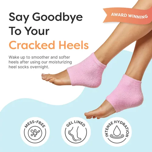 Miniatura 2 de ZenToes Calcetines de talón hidratante, 2 pares de calcetines de spa con forro de gel para curar y tratar talones secos y agrietados mientras Rosa