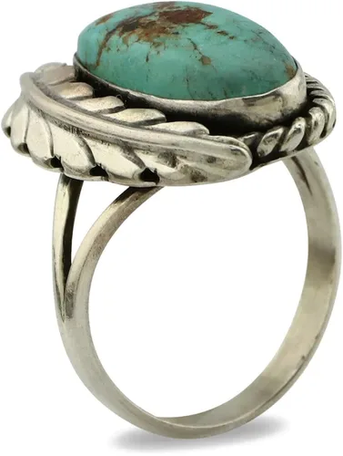 Miniatura 2 de Anillo Navajo de plata .925 Bisbee turquesa firmado Apache Manufacturing C80s, Plata de ley, turquesa