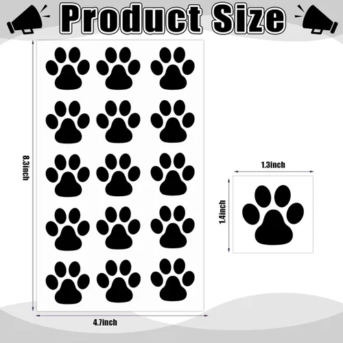 Miniatura 2 de Harloon 20 hojas de 300 tatuajes temporales de huellas de patas, tatuajes faciales para perros, calcomanías extraíbles para Cheer Patrol para Negro