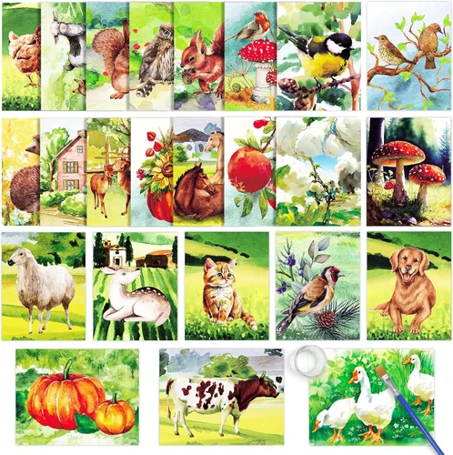 ZOIIWA 24 piezas de productos de demencia para ancianos reutilizables para pintura al agua, juguetes de pintura al agua, recuerdos de granja,