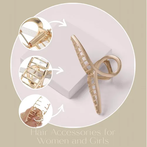 Miniatura 5 de Paquete de 2 pinzas grandes de metal para el cabello con perlas de 4.3 pulgadas, accesorios dorados para el cabello grueso para mujer, sujeción