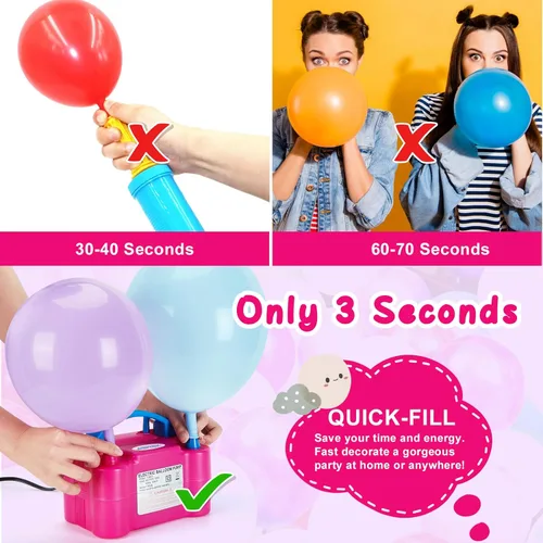 Miniatura 7 de AGPTEK Electric Air Balloon Pump, 110V 600W Rose Red Portable Dual Nozzle Inflator/Blower for Party Decoration rosa / rojo (A-rose red)
