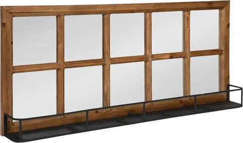 Kate and Laurel Jackson Casual Farmhouse - Espejo de ventana de madera maciza de 10 pulgadas con estante de metal negro envejecido, 40 x 18