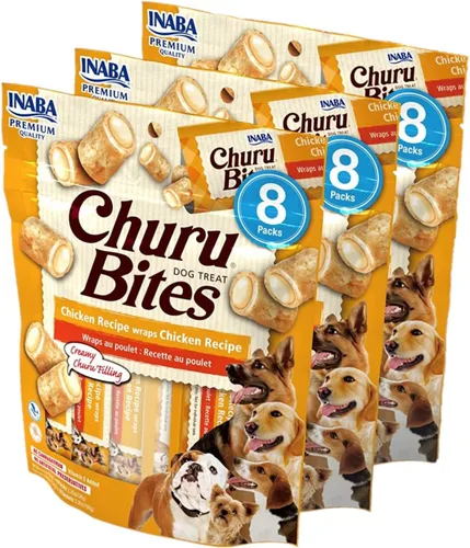 Miniatura 10 de INABA Churu Bites - Golosinas para perros, sin granos, suaves y masticables al horno envueltas en pollo, 0.42 onzas cada tubo, 32 tubos en total
