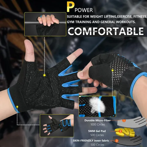 Miniatura 6 de MOREOK Guantes de entrenamiento acolchados para levantamiento de pesas para hombres y mujeres, [gel de 0.197 in] guantes de gimnasio con agarre sin
