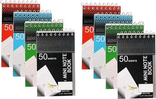 Mini cuadernos personales, 3 x 5 pulgadas, rayas universitarias, blanco, 50 páginas por paquete de 4 colores: negro, azul, verde, rojo de Northland