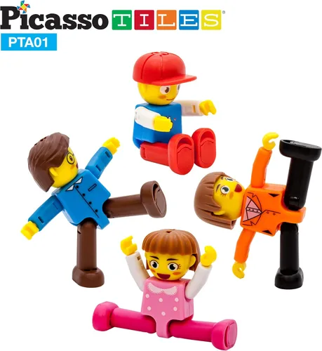 Miniatura 8 de PicassoTiles Juego de 63 piezas de azulejos magnéticos de diamante + 4 figuras de acción familiar, juego de juguetes de construcción de bloques