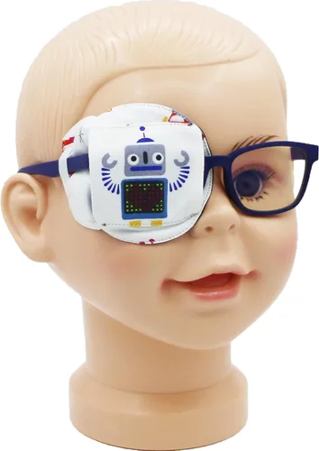 Astropic Parche de algodón 3D y seda para niños | Parche de ojos para niños para gafas | Parche médico para niños con ojo perezoso (robot gris, ojo