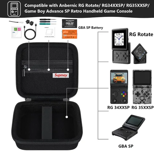 Miniatura 2 de Supmay Estuche Duro de Transporte para Consola de Juegos de Mano Retro RG34XXSP/ RG35XXSP, Portaconsola de Viaje Retro con Bolsa de Malla para Negro