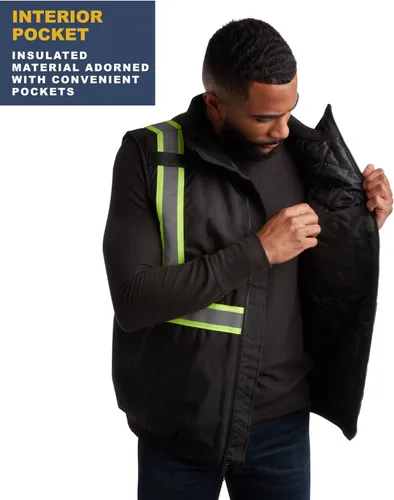 Miniatura 4 de Bass Creek Outfitters Chaleco de seguridad para hombre, chaleco de seguridad de construcción aislado de alta visibilidad con cinta reflectante