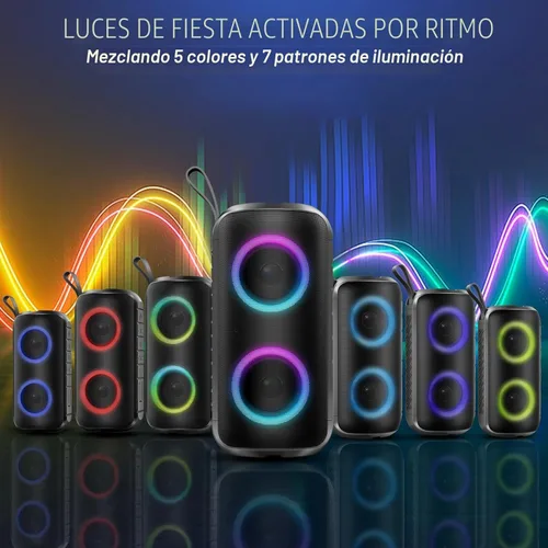 Miniatura 5 de Hupoaf Altavoz Bluetooth, altavoz inalámbrico portátil 2026 con sonido fuerte 6D, IPX7 impermeable, llamada HD, luces RGB, tiempo de reproducción