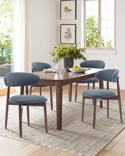 Miniatura 12 de Juego de 4 sillas de comedor, sillas tapizadas de estilo granja, sillas modernas de tela para cocina con patas de madera maciza, color camello
