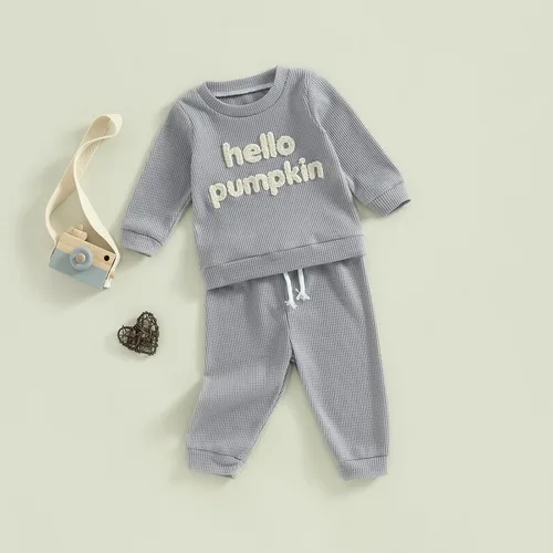 Miniatura 2 de Toddler Baby Boy Halloween Outfit Hello Pumpkin Sweatshirt Pullover Tops Pants Fall Winter Clothes Set