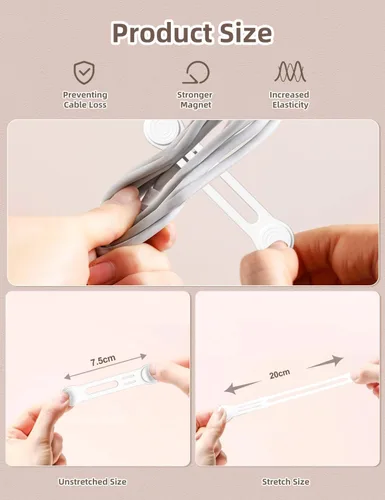 Miniatura 4 de Kanemc Paquete de 8 lazos giratorios magnéticos, atadura de cable magnética de silicona reutilizable para USB, auriculares, cargador, cables