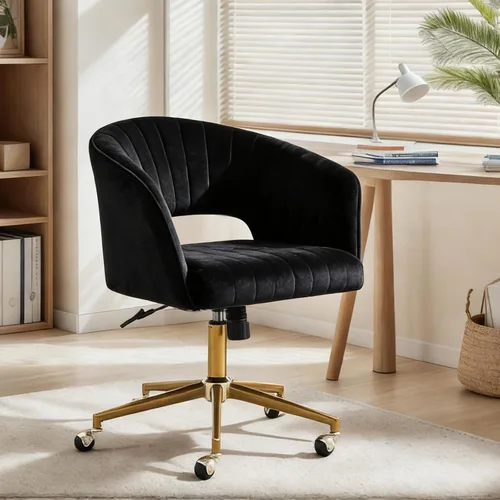 ECHINGLE Silla de escritorio para la oficina en casa, tapizada en terciopelo, moderna y cómoda, silla de oficina para mujer, ergonómica ajustable y