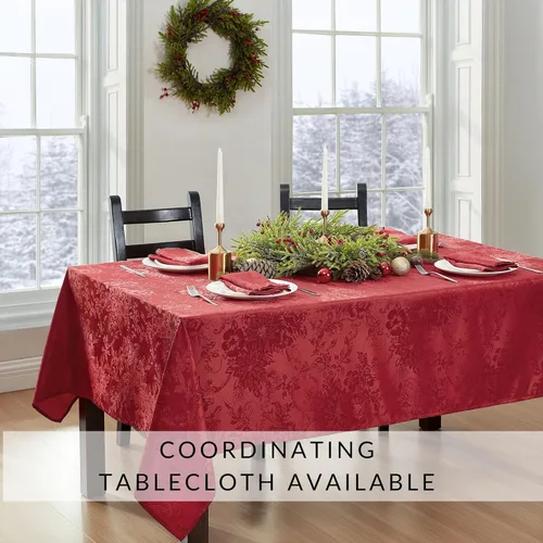 Miniatura 5 de Elrene Home Fashions Poinsettia Elegance - Servilletas de cena de tela jacquard para Navidad y vacaciones, juego de 4, 17"x17", rojo