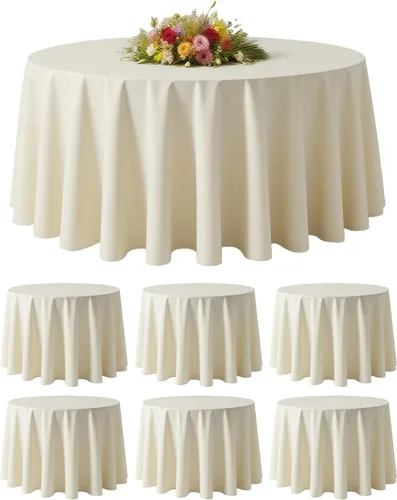 Miniatura 9 de BESTVIP Manteles redondos de poliéster de 60 pulgadas Se adapta a mesas de 20 a 48 pulgadas Funda decorativa lavable de tela para restaurantes