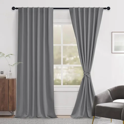 Miniatura 114 de Hiasan Cortinas opacas negras para dormitorio, cortinas opacas cortas de 45 pulgadas de largo, con aislamiento térmico, bolsillo para barra