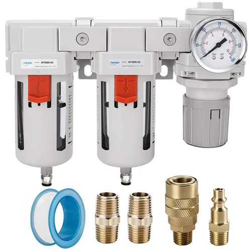 Miniatura 15 de NANPU Sistema de secado de aire NPT de 1" - Filtros de aire dobles, combo de regulador de presión de aire - Drenaje semiautomático, cuenco