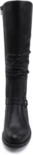 Miniatura 4 de EETTARO Botas de media pantorrilla para mujer, botas elásticas de tacón bajo hasta la rodilla, botas de invierno con cremallera lateral
