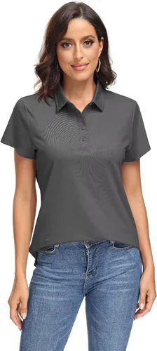 Miniatura 2 de MAGCOMSEN Polo para mujer UPF 50+, protección solar, 4 botones, casual, trabajo, secado rápido, manga corta, cuello de golf