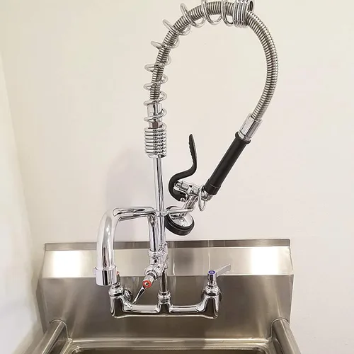 Miniatura 2 de Grifo comercial con rociador de 21 pulgadas de altura, 8 pulgadas de centro, montaje en pared, grifo de fregadero de cocina de construcción de latón