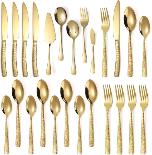 Miniatura 8 de Juego de cubiertos con utensilios para servir, juego de cubiertos de acero inoxidable para 4 cubiertos, incluye tenedores, cucharas, cuchillos