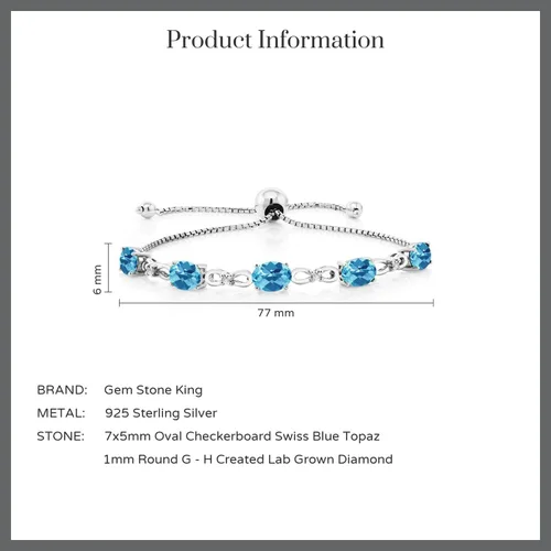 Miniatura 78 de Gem Stone King Pulsera de tenis de diamantes cultivados en laboratorio con piedra natal de 3-6 quilates para mujer, plata de ley 925, ovalada