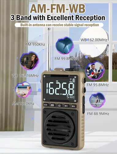 Miniatura 2 de Radio digital AM FM de banda meteorológica de 851 mAh, radio de bolsillo portátil recargable con la mejor recepción, linterna, pantalla LCD, clip