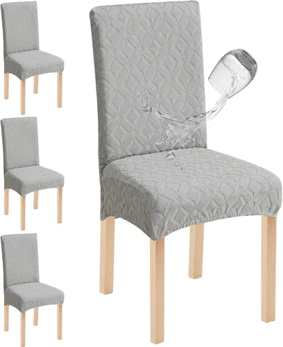 Miniatura 11 de Genina Juego de 4 fundas impermeables para sillas de comedor, extraíbles y lavables, color beige grande
