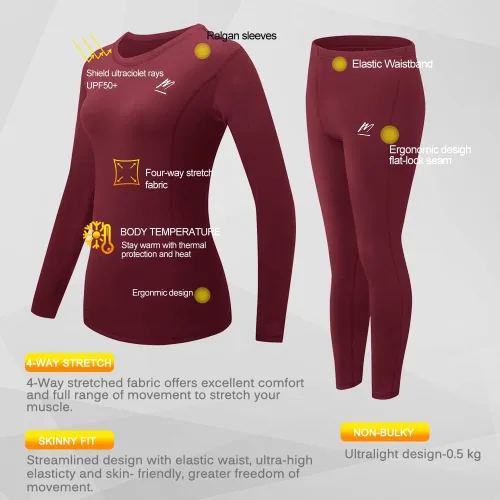 Miniatura 2 de Ropa interior térmica para mujer, conjunto de compresión de capa base cálida para invierno, forro polar, pantalones largos para correr, esquiar