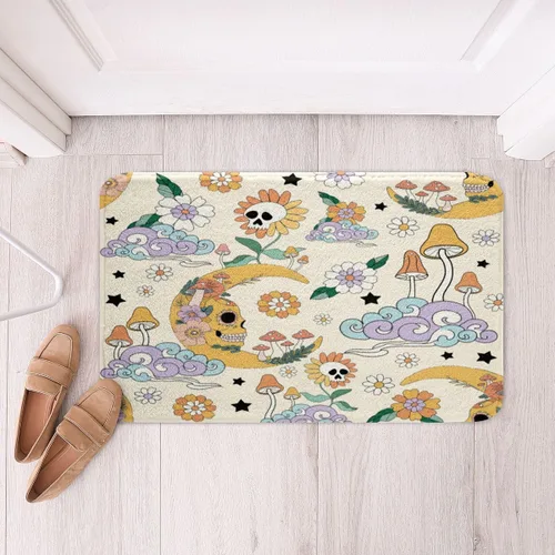 Miniatura 4 de Alfombra de baño vintage con diseño de flores de los años 70, diseño de calavera de estrella, para adultos de los años 60, alfombra de cocina