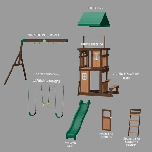 Miniatura 7 de Backyard Discovery Lakewood - Juego de columpios de madera de cedro con tobogán ondulado, casa club, casa de juegos, ventana de snack bar, área