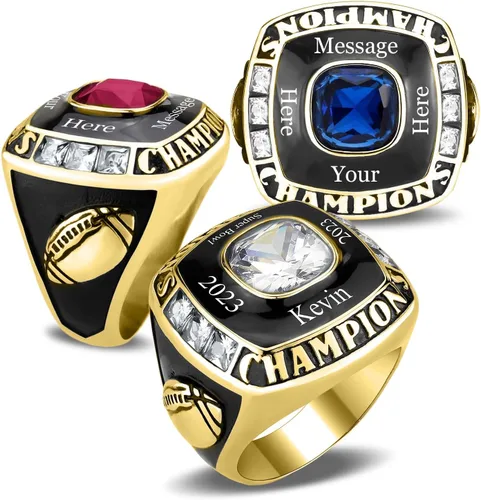 Miniatura 19 de Anillo de campeonato de acero inoxidable con texto y color personalizados - Trofeo, fútbol americano, béisbol, baloncesto, deportes electrónicos