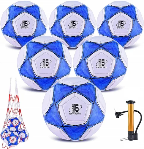 Miniatura 7 de Paquete de 6 pelotas de fútbol clásicas desinfladas tamaño 3/4/5 con bomba y bolsa de malla para interiores y exteriores, césped, entrenamiento