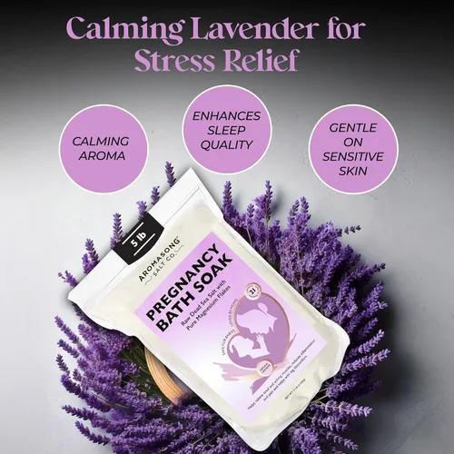 Miniatura 6 de Aromasong Baño de embarazo del Mar Muerto 5 libras – Lavanda natural pura escamas y minerales de magnesio – Embarazo, dolor muscular posparto